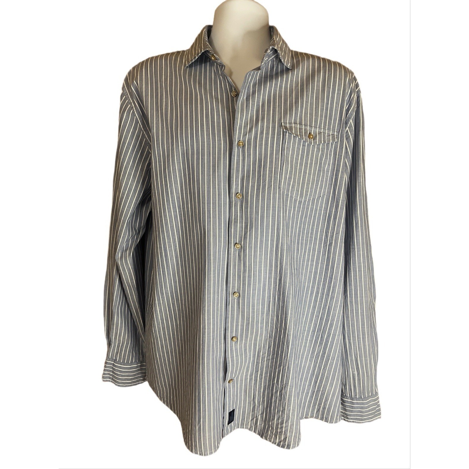 Johnnie-O Shirt Adult Xl Blue White Stripe Long Sleeve Button Up Casual Men's